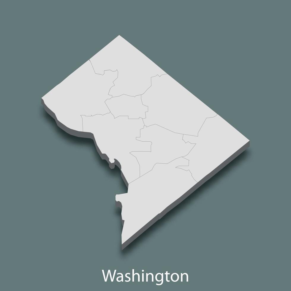 3d isometric map of Washington is a city of United States vector