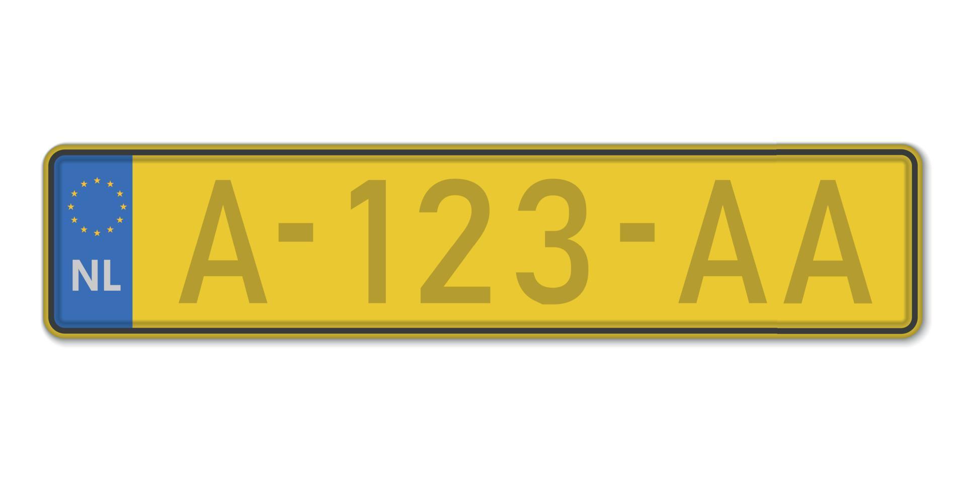 Car number plate. Vehicle registration license of Netherlands vector