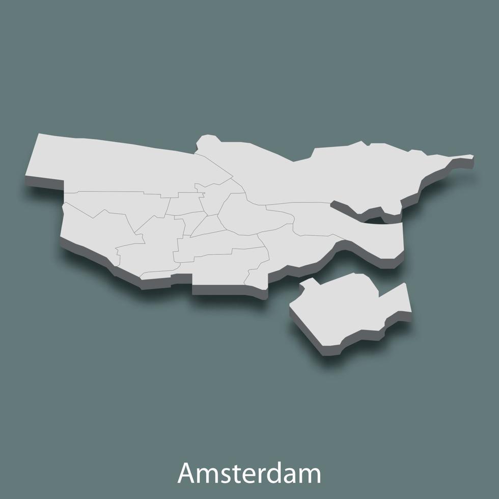 El mapa isométrico 3d de amsterdam es una ciudad de países bajos vector