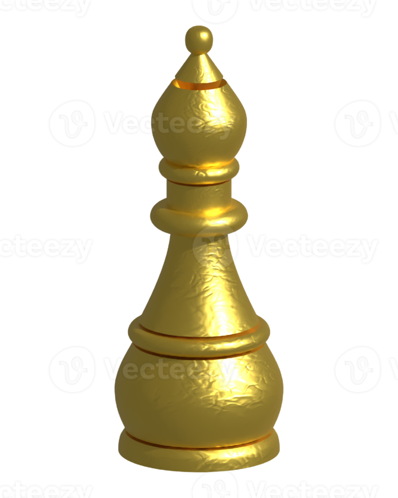 Gold Chess Bishop 3D Render png