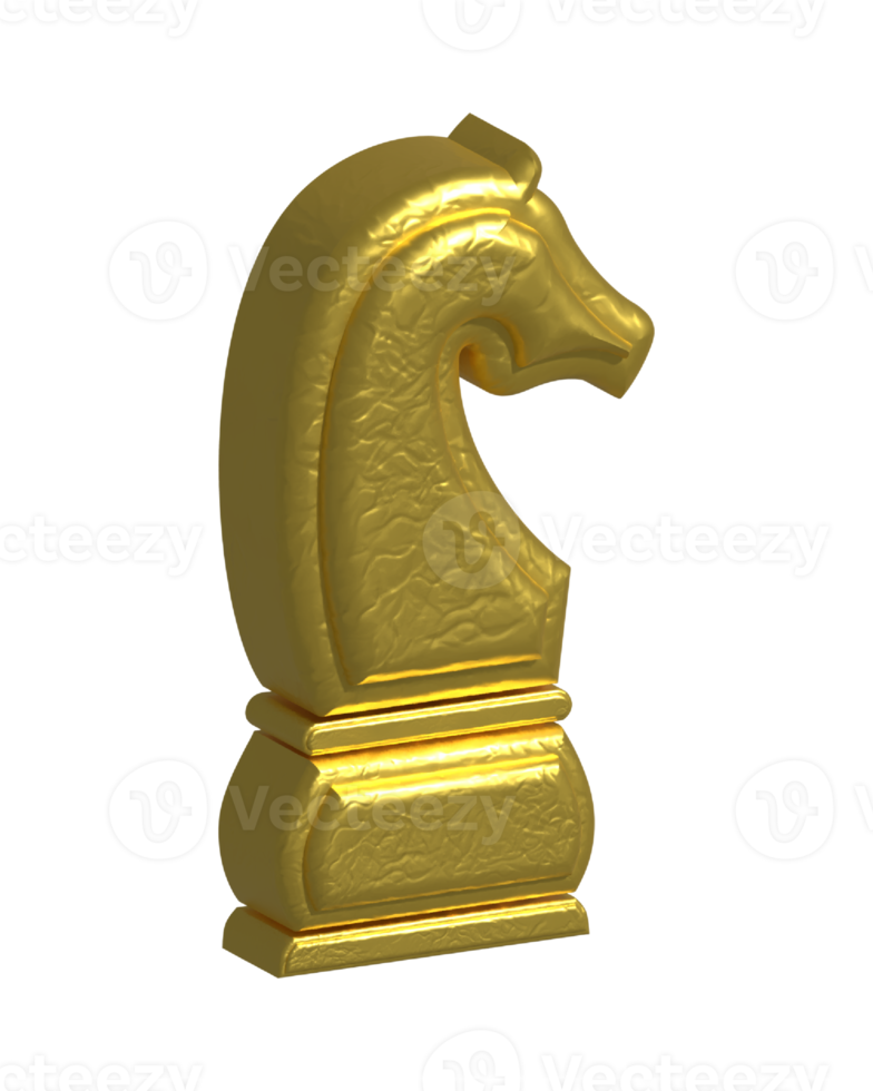 Gold Chess Knight 3D Render png