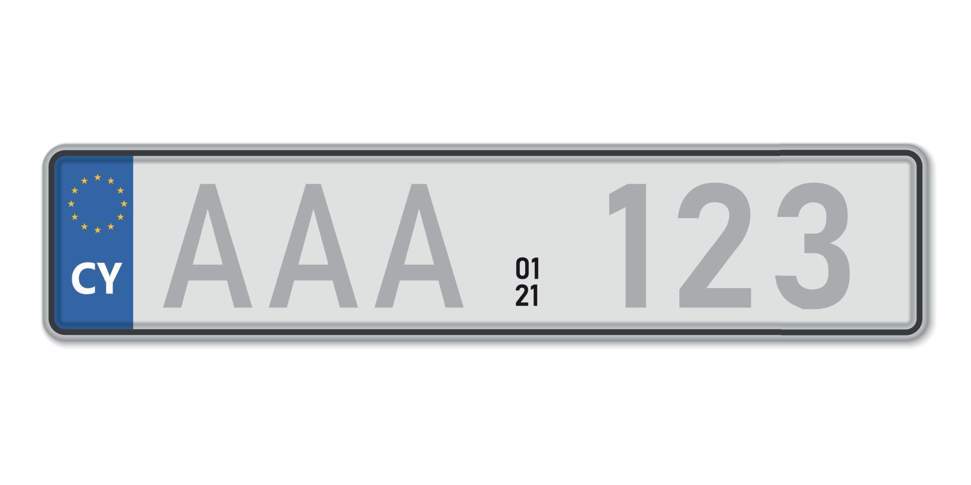 Car number plate. Vehicle registration license of Cyprus vector