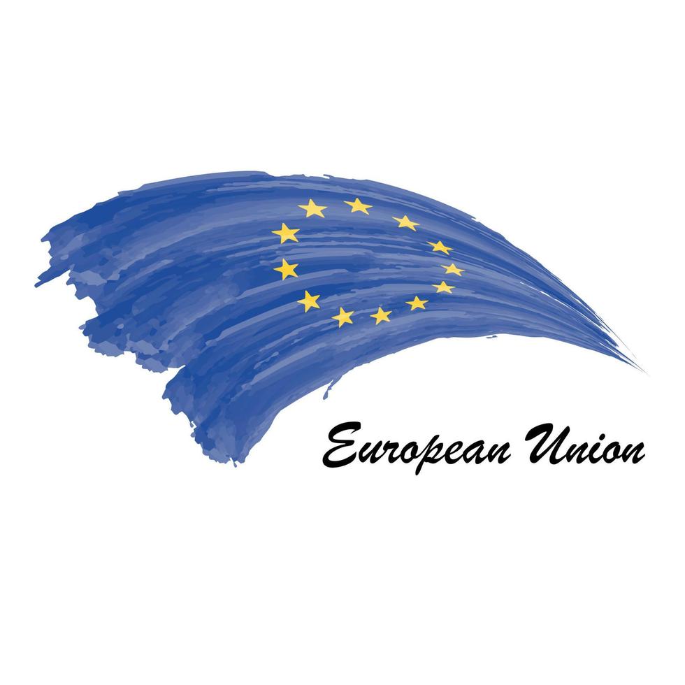 Watercolor painting flag of European Union. Brush stroke illustr vector