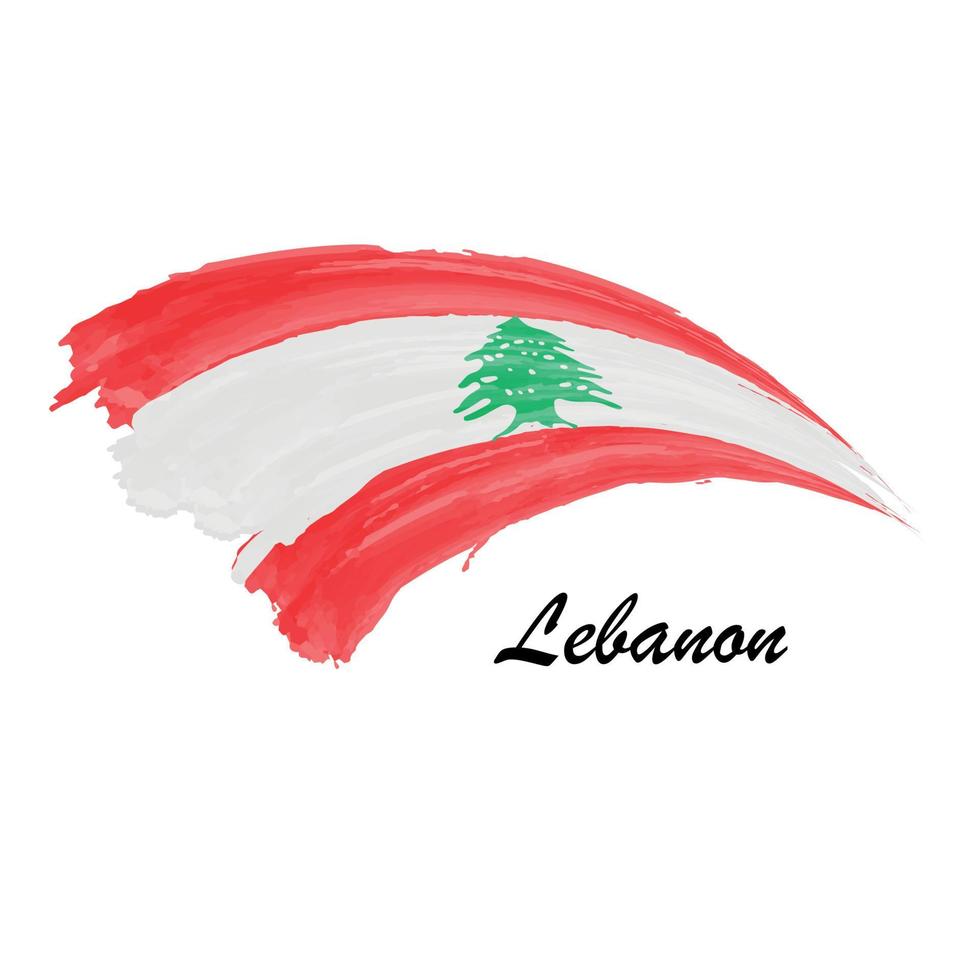 Watercolor painting flag of Lebanon. Brush stroke illustration vector