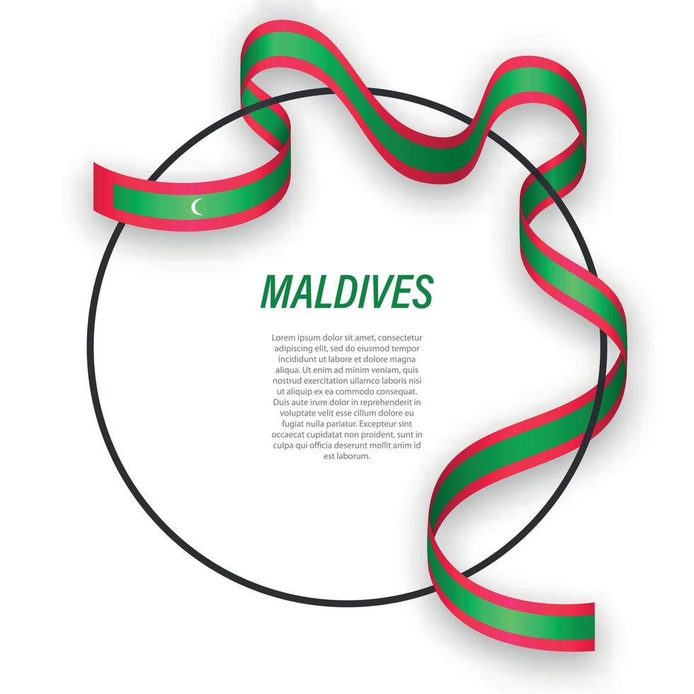 Waving ribbon flag of Maldives on circle frame. Template for ind vector