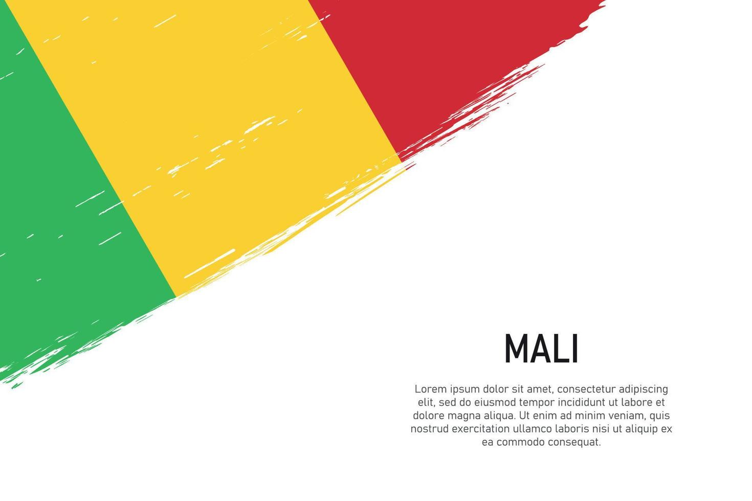 Fondo de trazo de pincel de estilo grunge con bandera de Malí vector