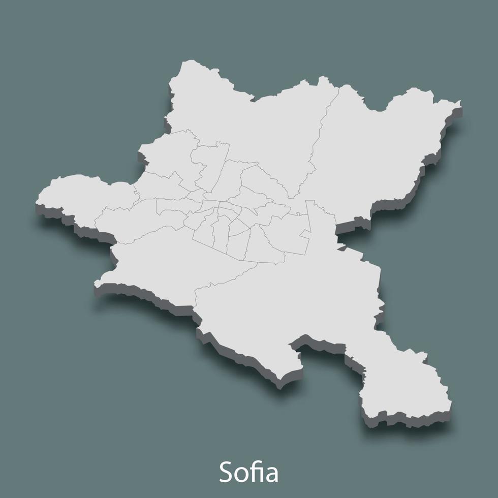 3d isometric map of Sofia is a city of Bulgaria vector