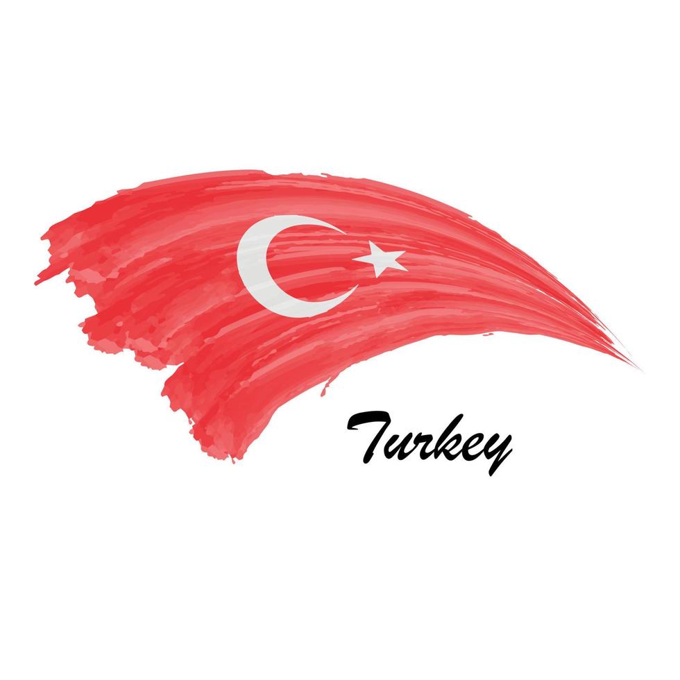 bandera de pintura acuarela de turquía. ilustración de trazo de pincel vector