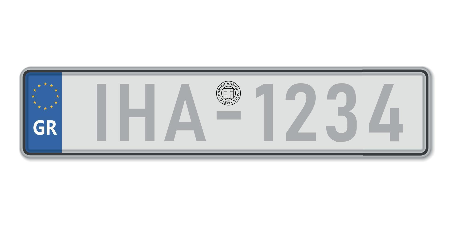 Car number plate. Vehicle registration license of Greece vector