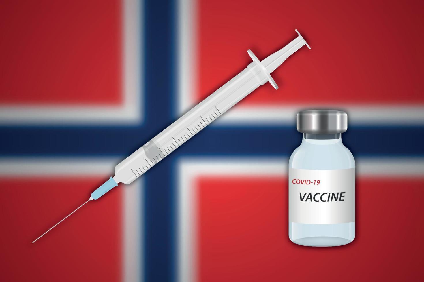Syringe and vaccine vial on blur background with Norway flag vector