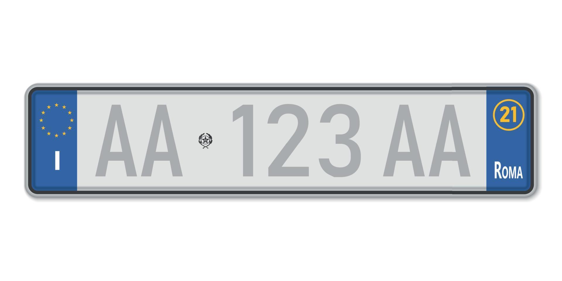 Car number plate. Vehicle registration license of Italy vector