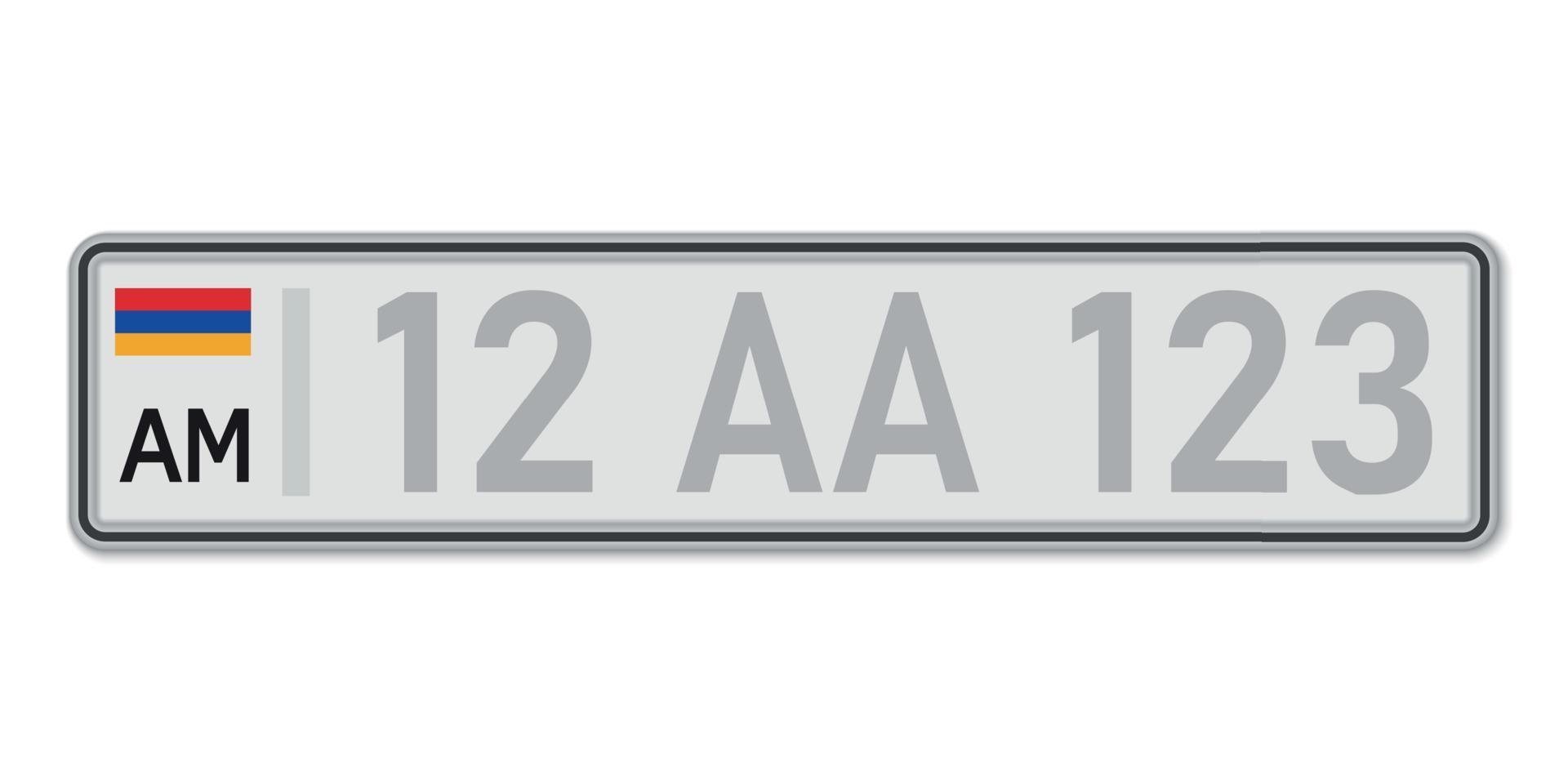 matrícula de coche. licencia de registro de vehículos de armenia vector