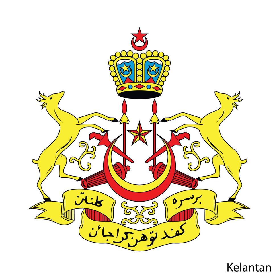 Coat of Arms of Kelantan is a Malaysian region. Vector emblem