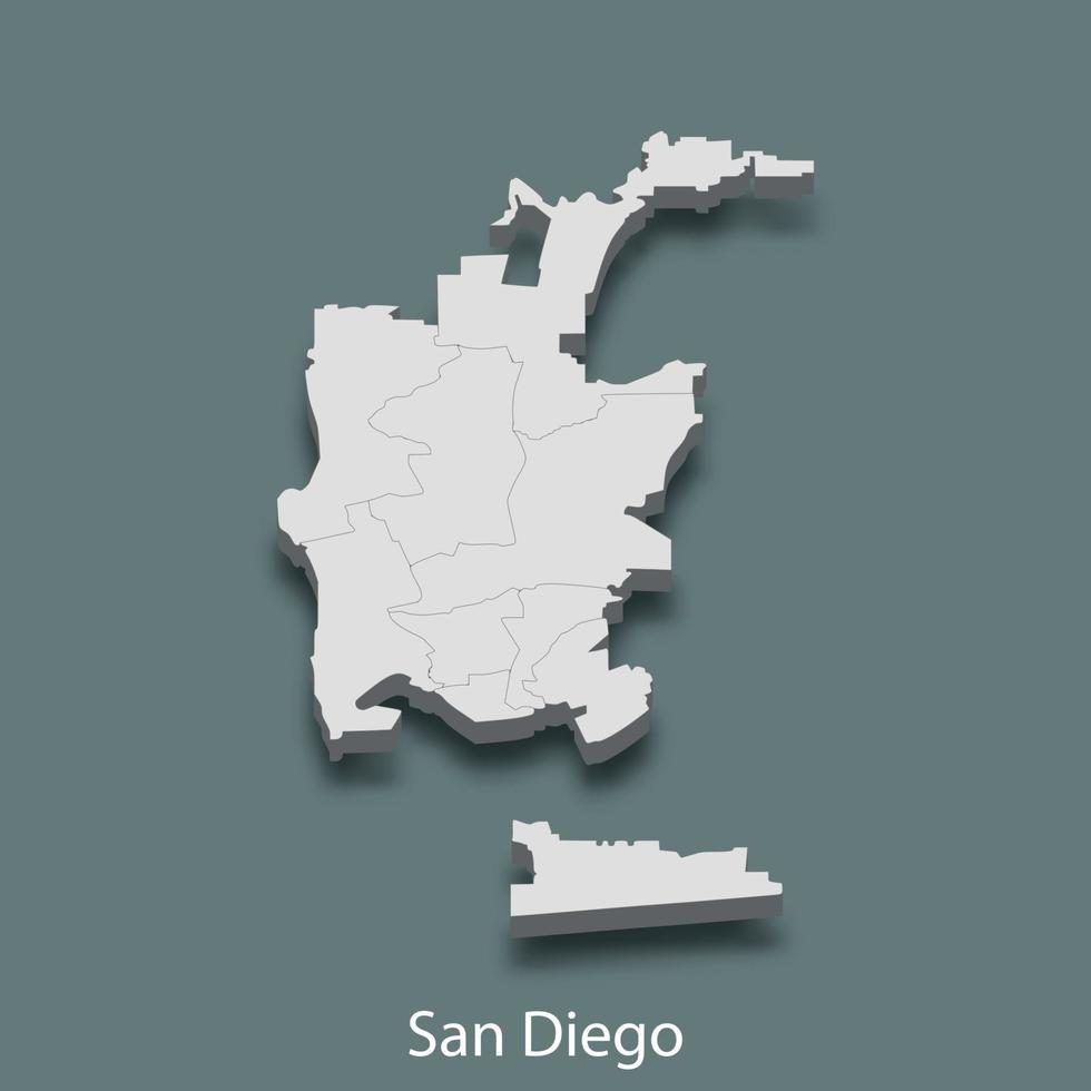 El mapa isométrico 3d de san diego es una ciudad de estados unidos vector