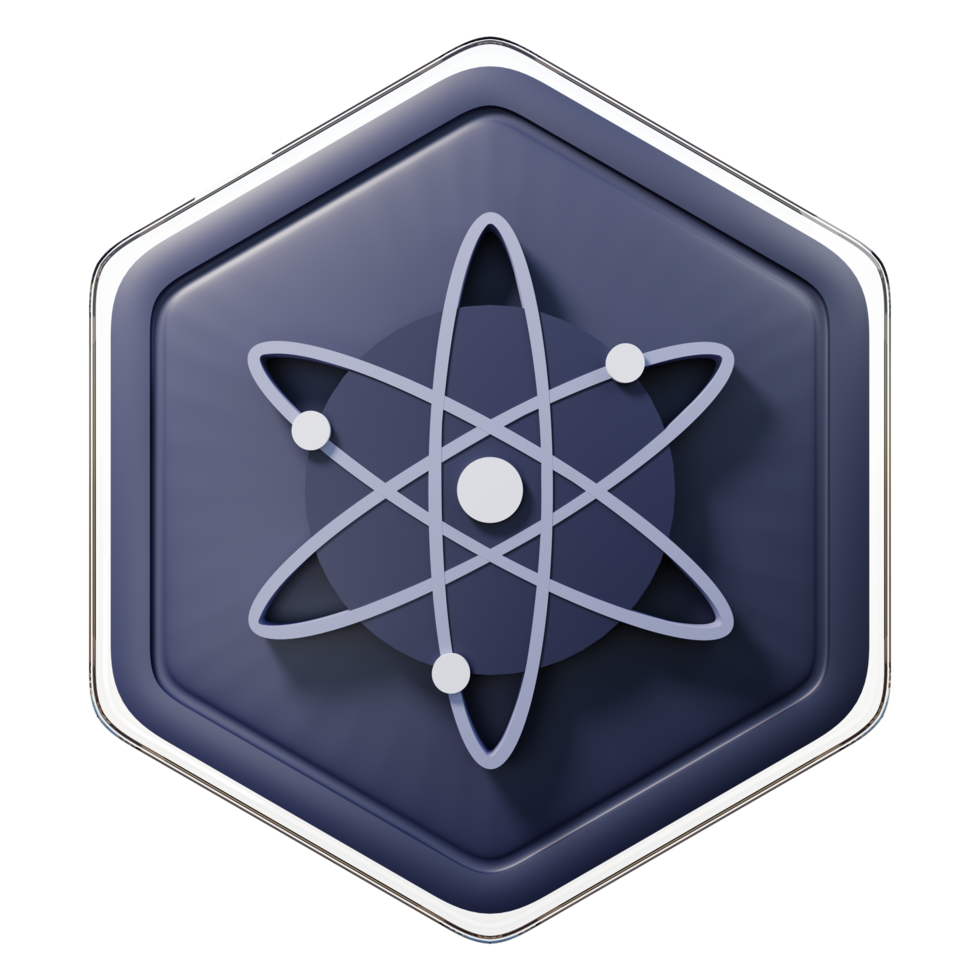 Badge atome cosmos rendu 3D crypto png