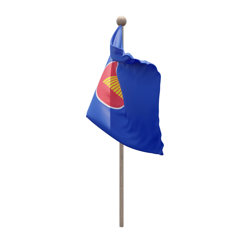 Association of Southeast Asian Nations 3d illustration flag on pole. Wood flagpole png