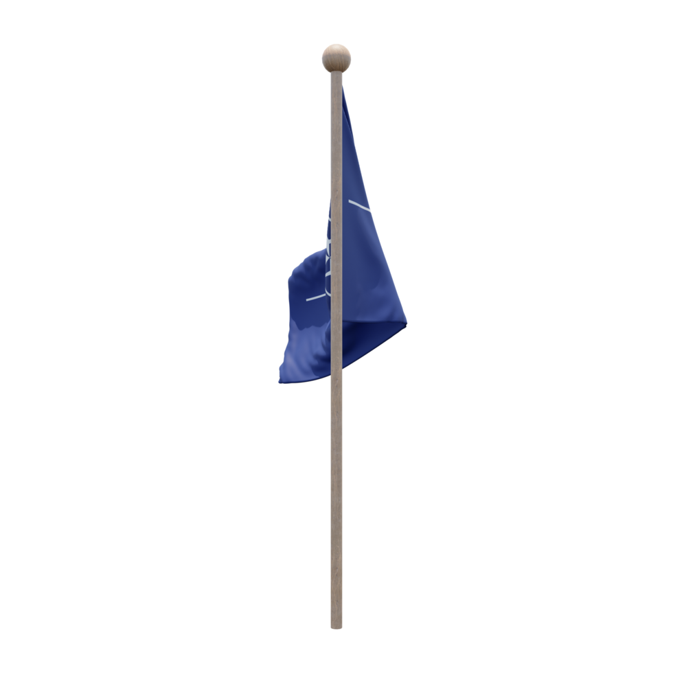 NATO 3d illustration flag on pole. Wood flagpole png