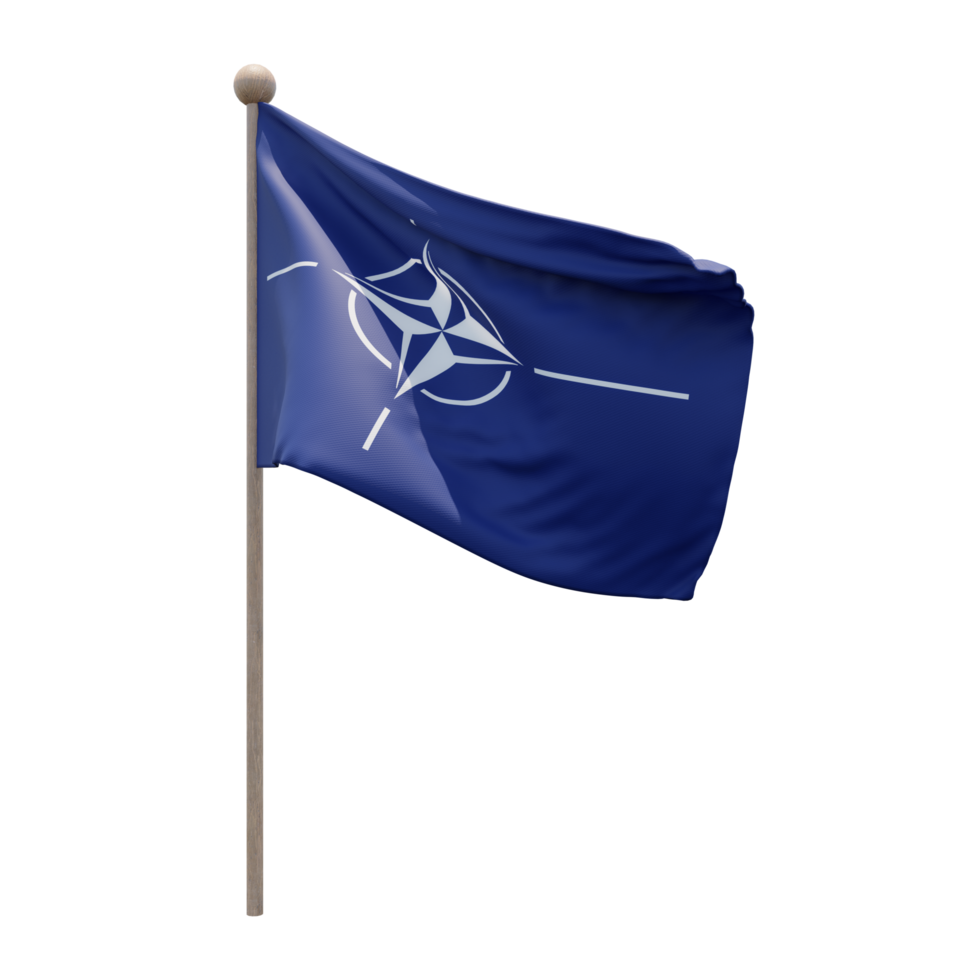 NATO 3d illustration flag on pole. Wood flagpole png