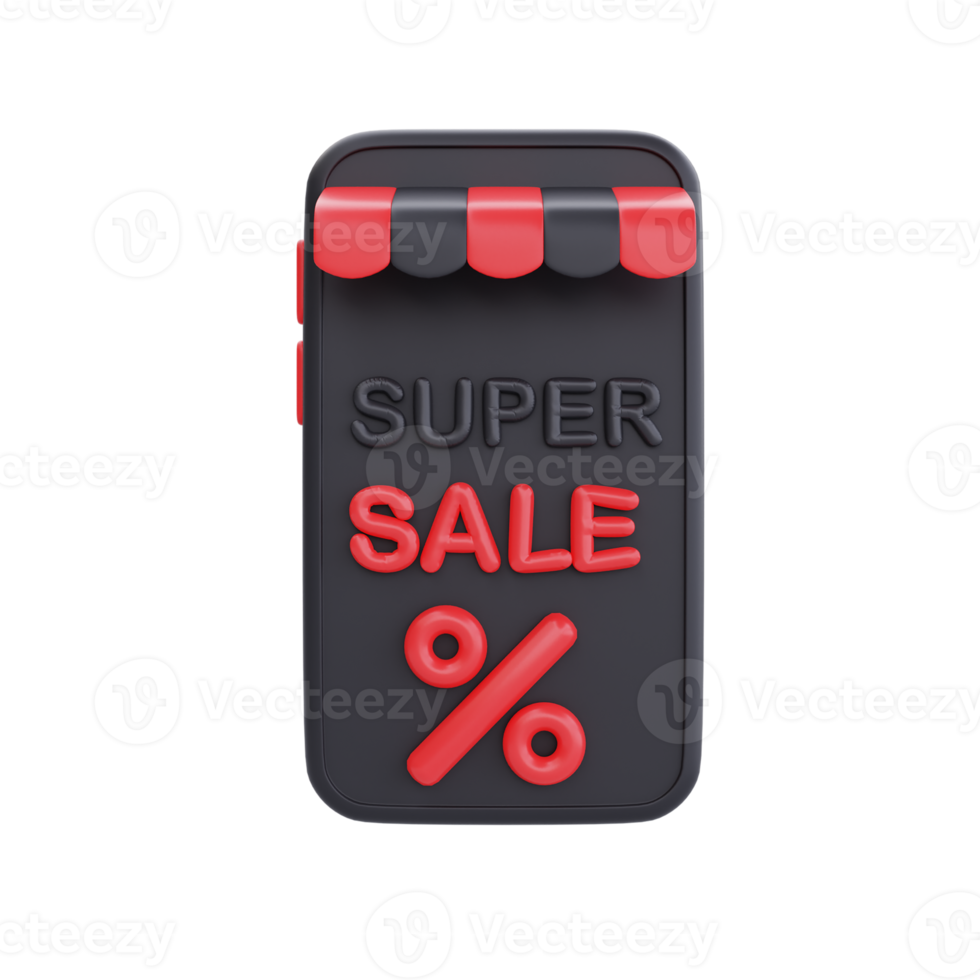 Black Friday Super Sale with smartphone, Christmas and Happy New Year promotion, 3d rendering. png