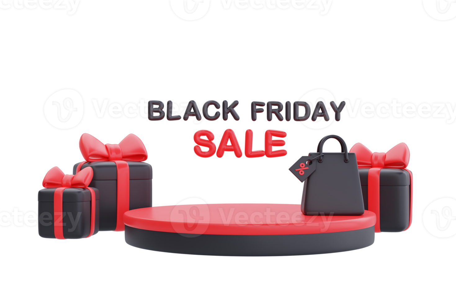 Black Friday Super Sale with podium display and shopping bags, Christmas and Happy New Year promotion, 3d rendering. png