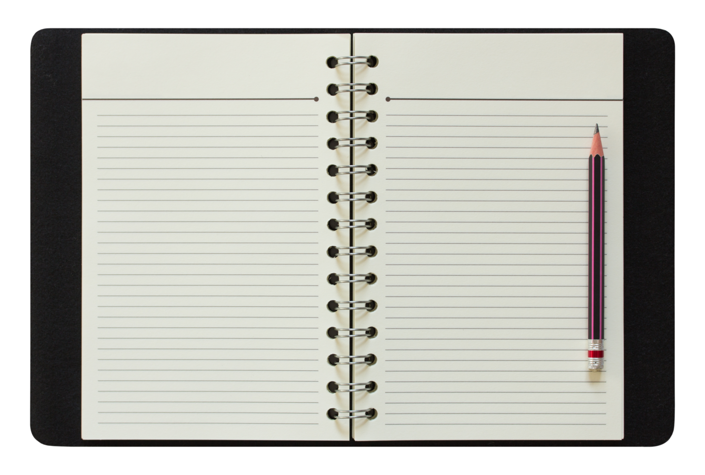 blank spiral notebook and pencil isolated with clipping path for mockup png