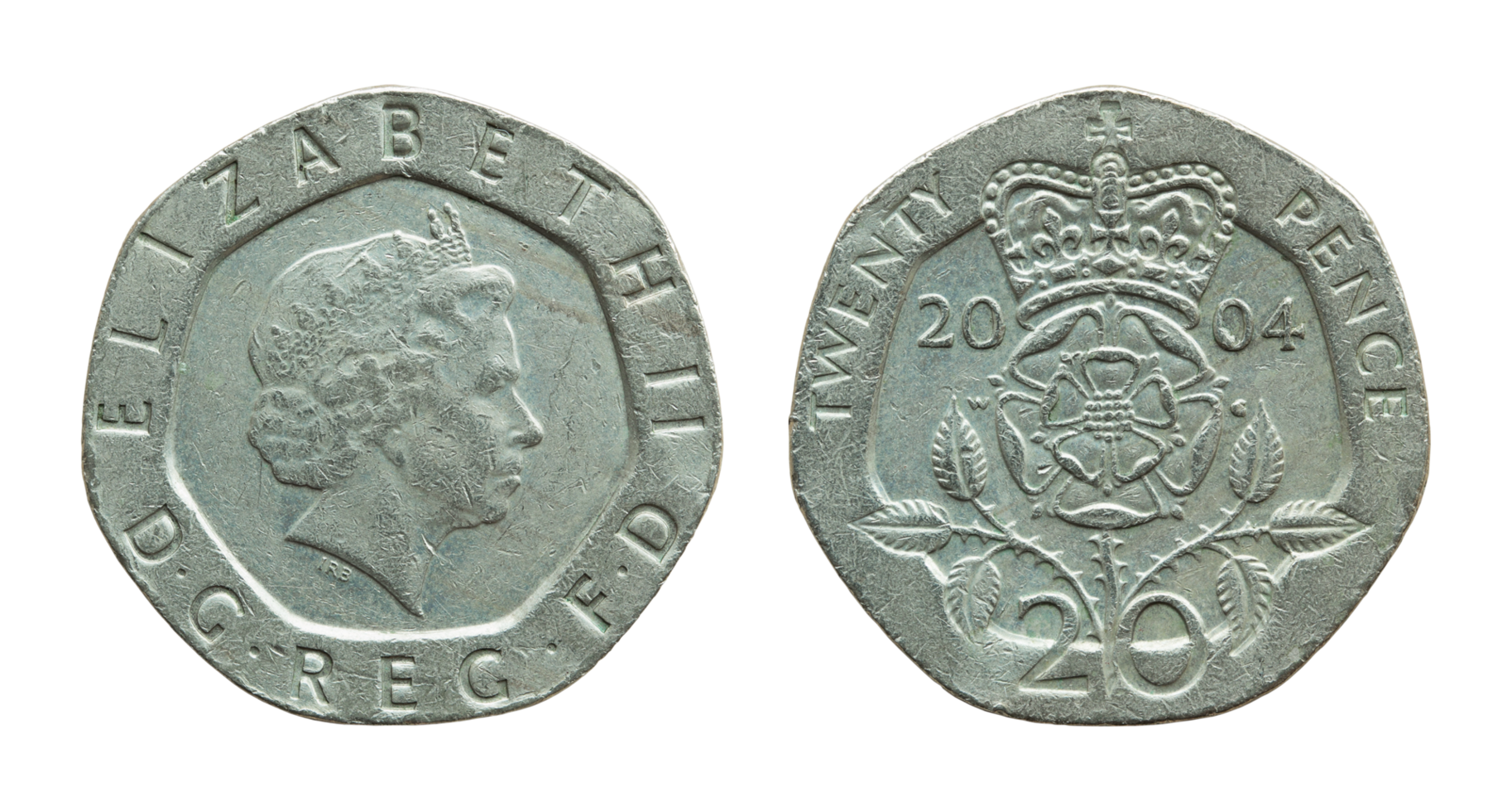 british twenty pence coin isolated with clipping path png