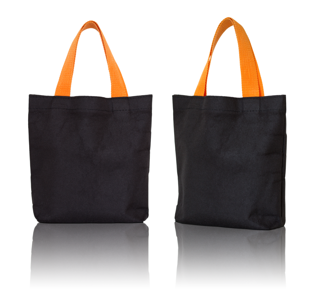 black fabric bag isolated with reflect floor for mockup png