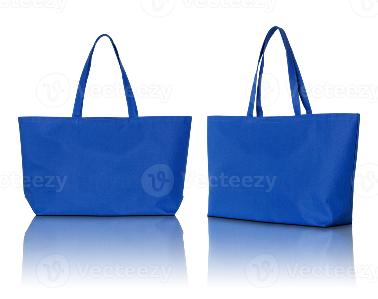 blue shopping bag isolated with reflect floor for mockup png