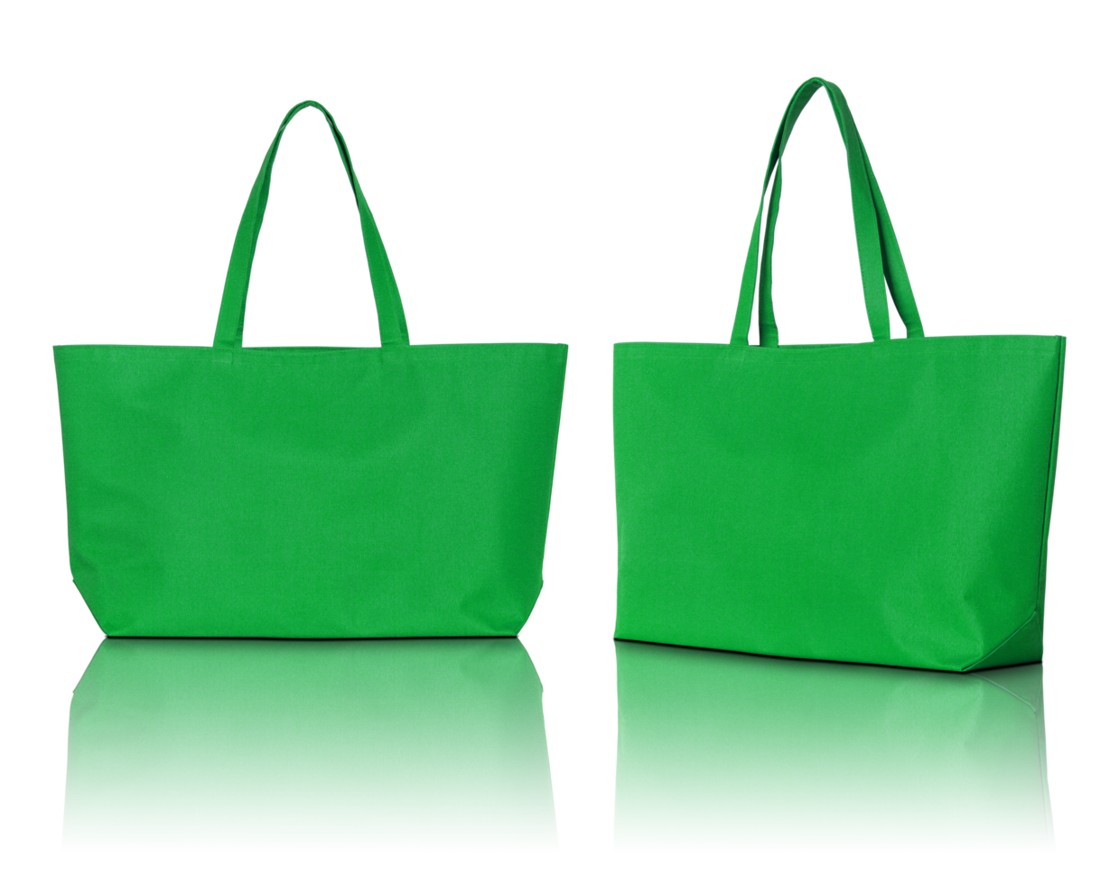 bolsa de compras verde aislada con suelo reflectante para maqueta png