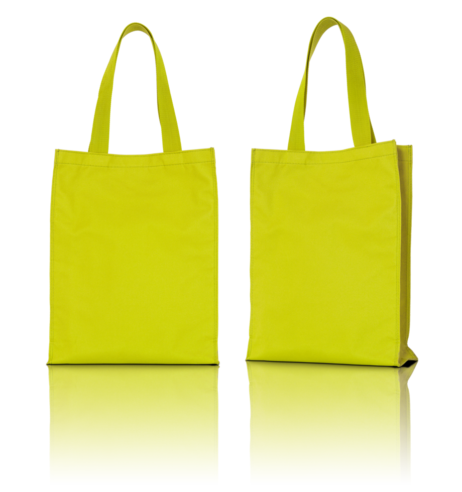 bolsa de tela amarilla aislada con piso reflectante para maqueta png