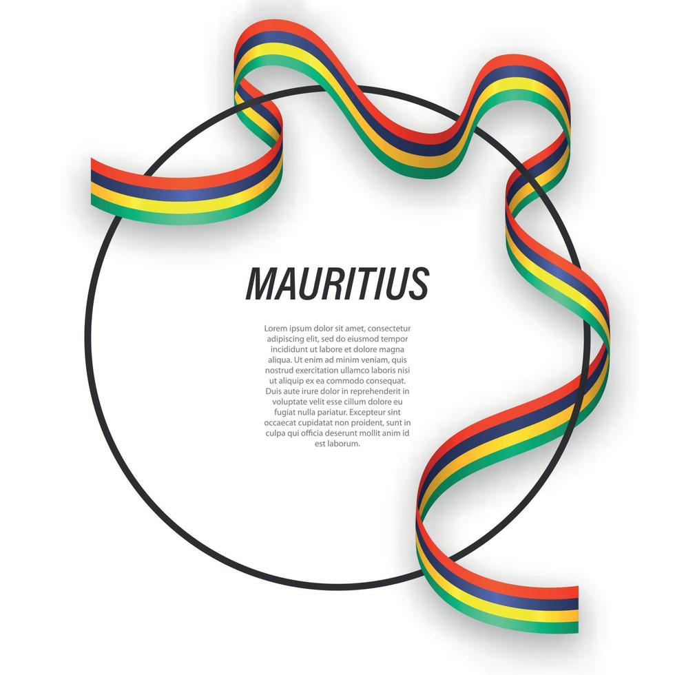 Waving ribbon flag of Mauritius on circle frame. Template for in vector