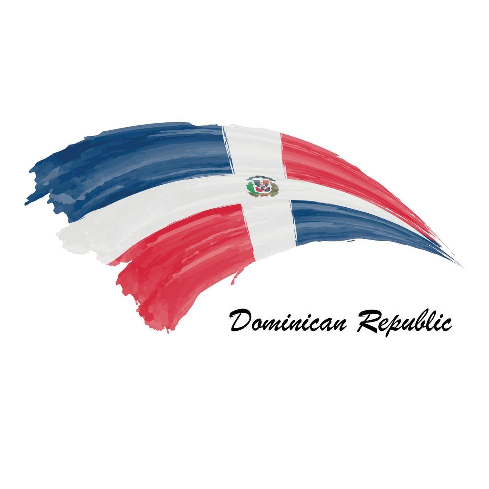 Watercolor painting flag of Dominican Republic. Brush stroke ill vector