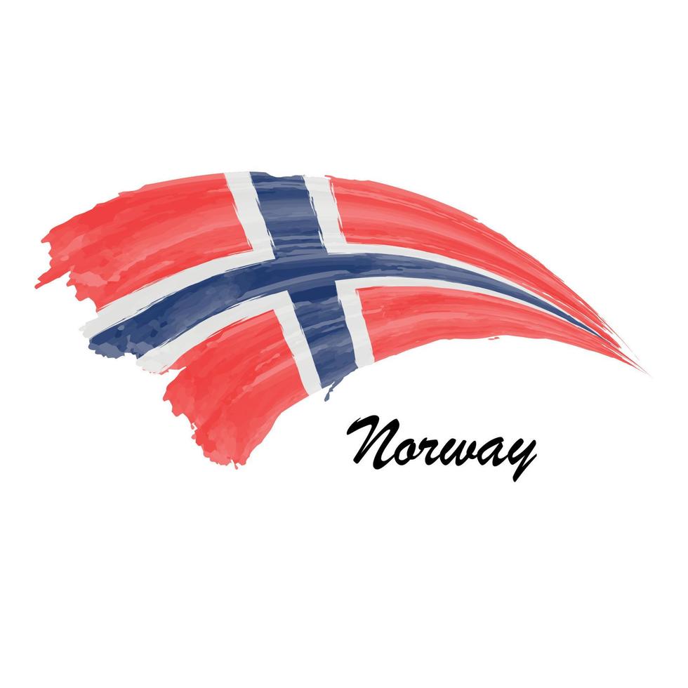 Watercolor painting flag of Norway. Brush stroke illustration vector