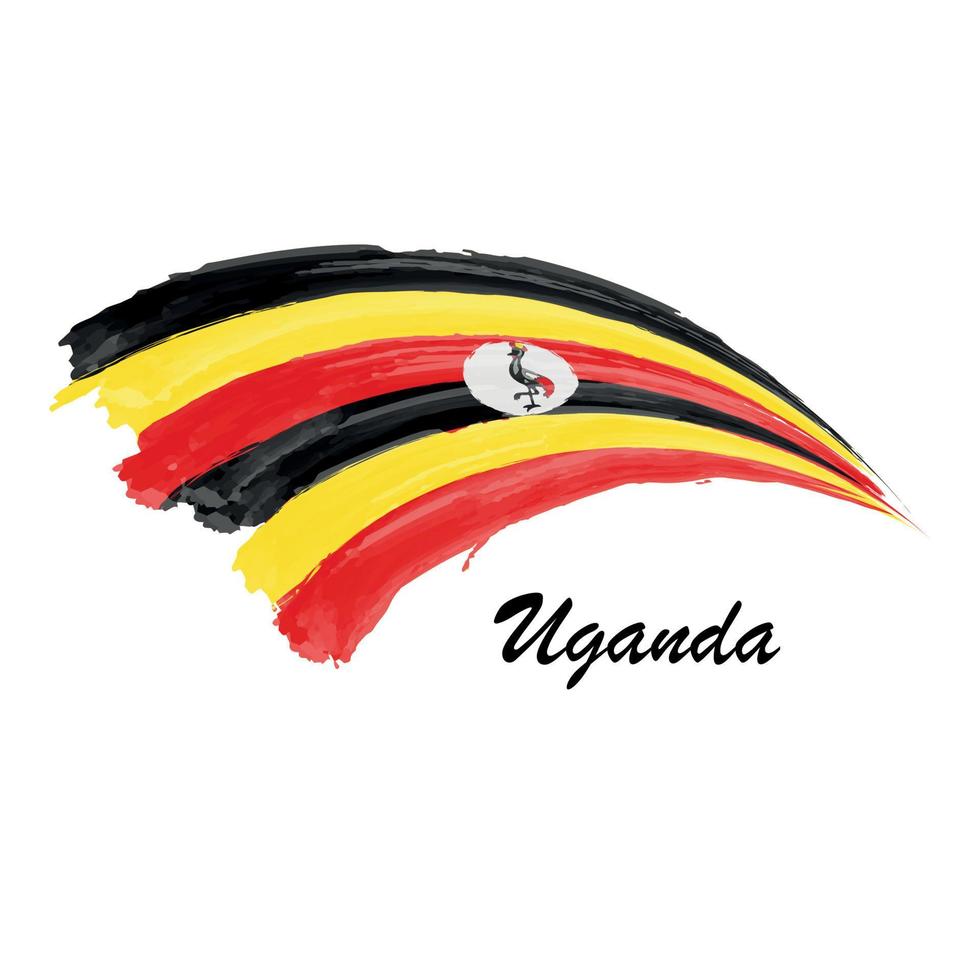 Watercolor painting flag of Uganda. Brush stroke illustration vector