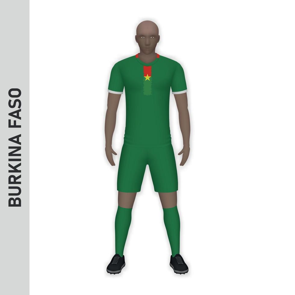 Maqueta de jugador de fútbol realista en 3d. equipo de fútbol de burkina faso ki vector