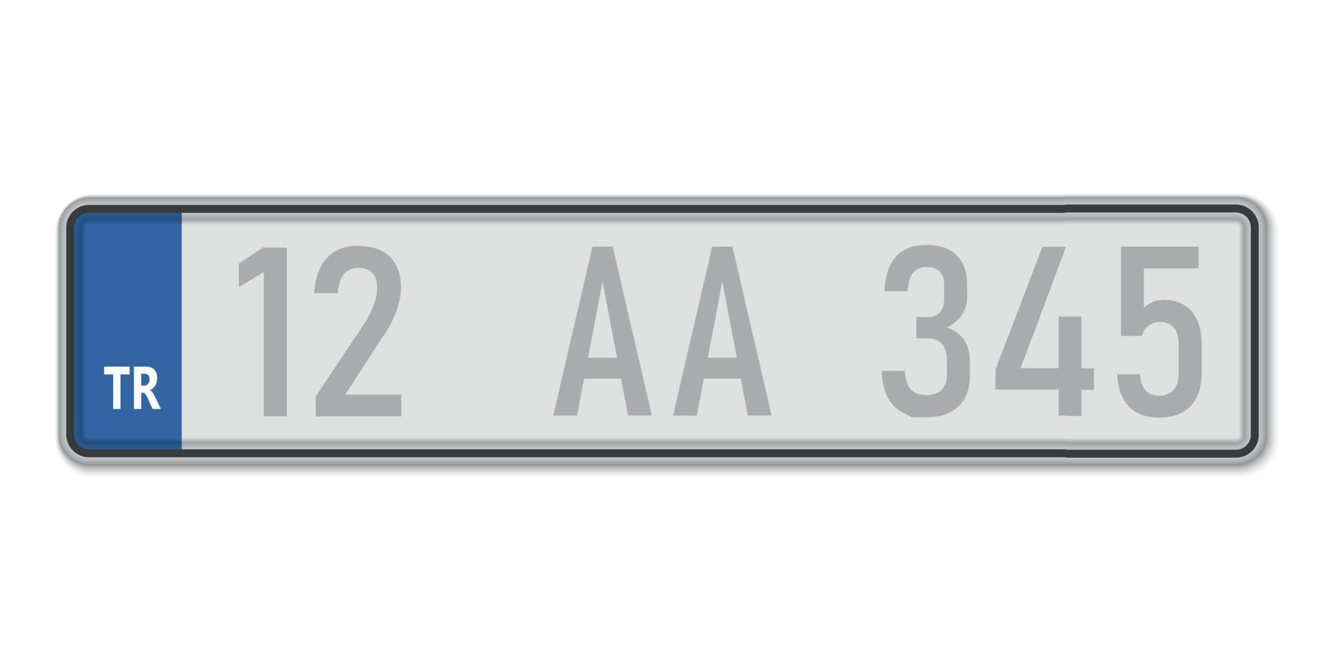 Car number plate. Vehicle registration license of Turkey vector