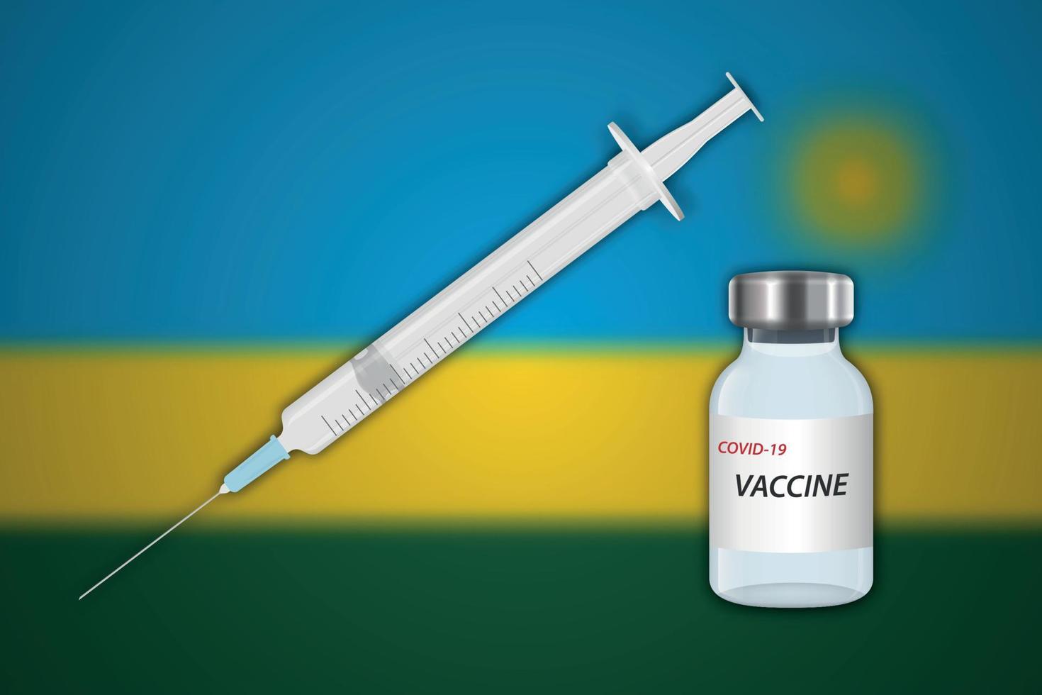 Syringe and vaccine vial on blur background with Rwanda flag, vector