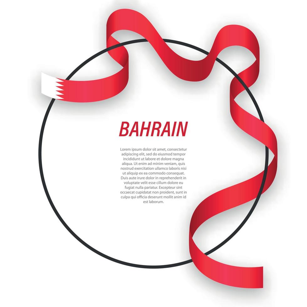 Waving ribbon flag of Bahrain on circle frame. Template for inde vector