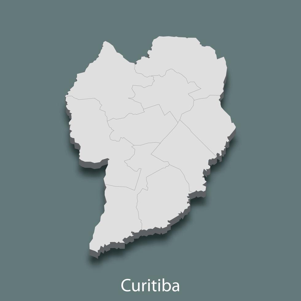 Mapa isométrico 3d de curitiba es una ciudad de brasil vector