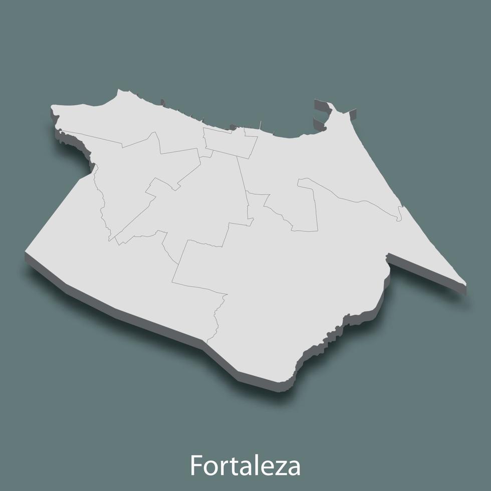 3d isometric map of Fortaleza is a city of Brazil vector