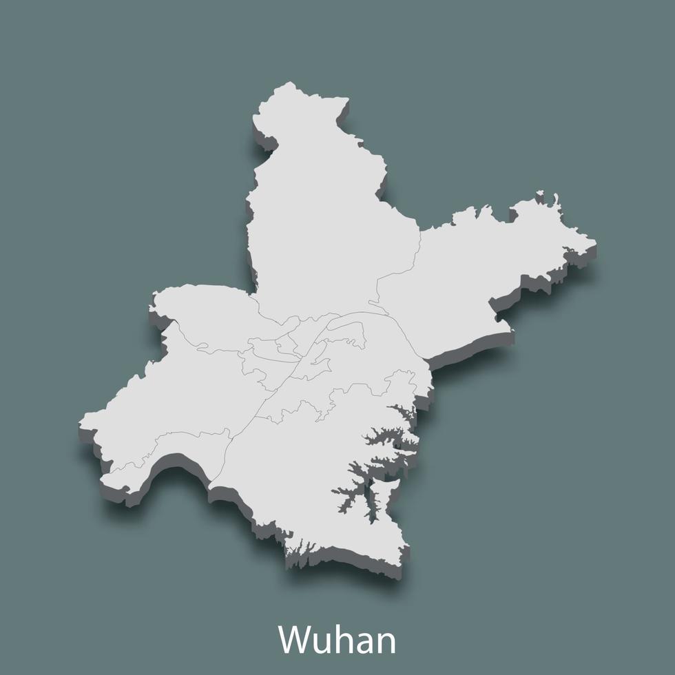 3d isometric map of Wuhan is a city of China vector