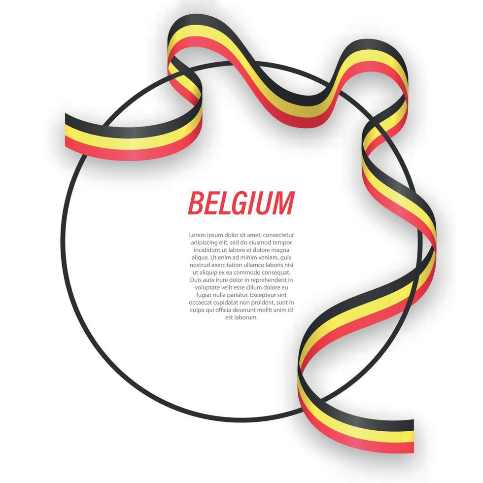 Waving ribbon flag of Belgium on circle frame. Template for inde vector