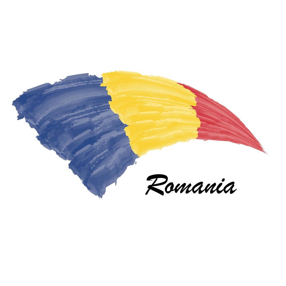 Watercolor painting flag of Romania. Brush stroke illustration vector