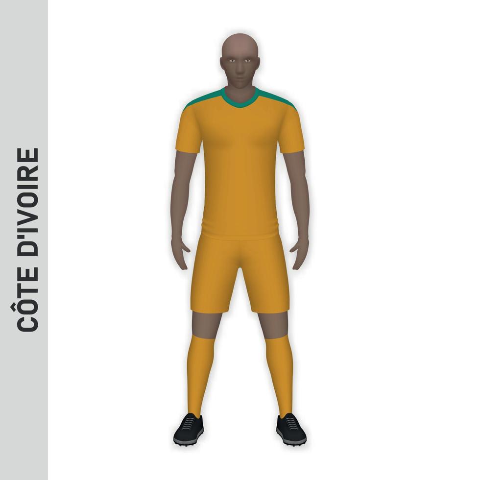 3D realistic soccer player mockup. Cote d'Ivoire Football Team K vector