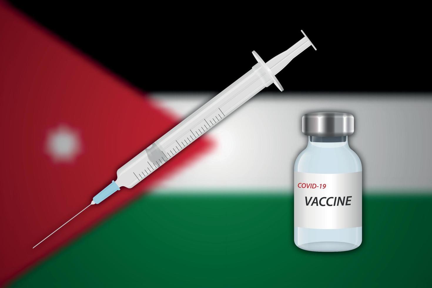Syringe and vaccine vial on blur background with Jordan flag vector