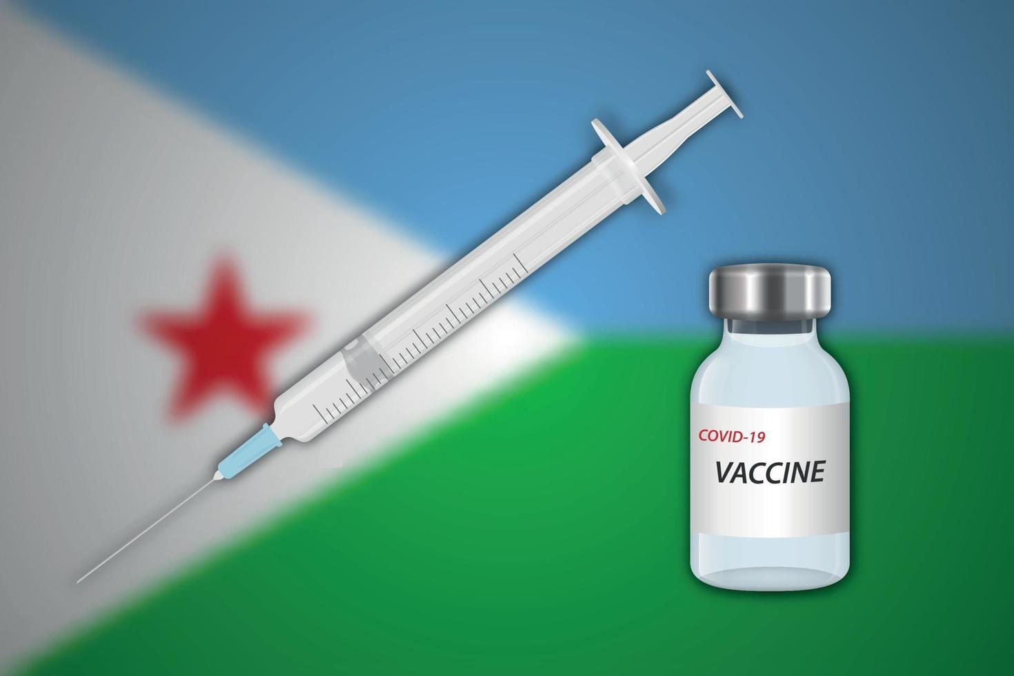 Syringe and vaccine vial on blur background with Djibouti flag, vector
