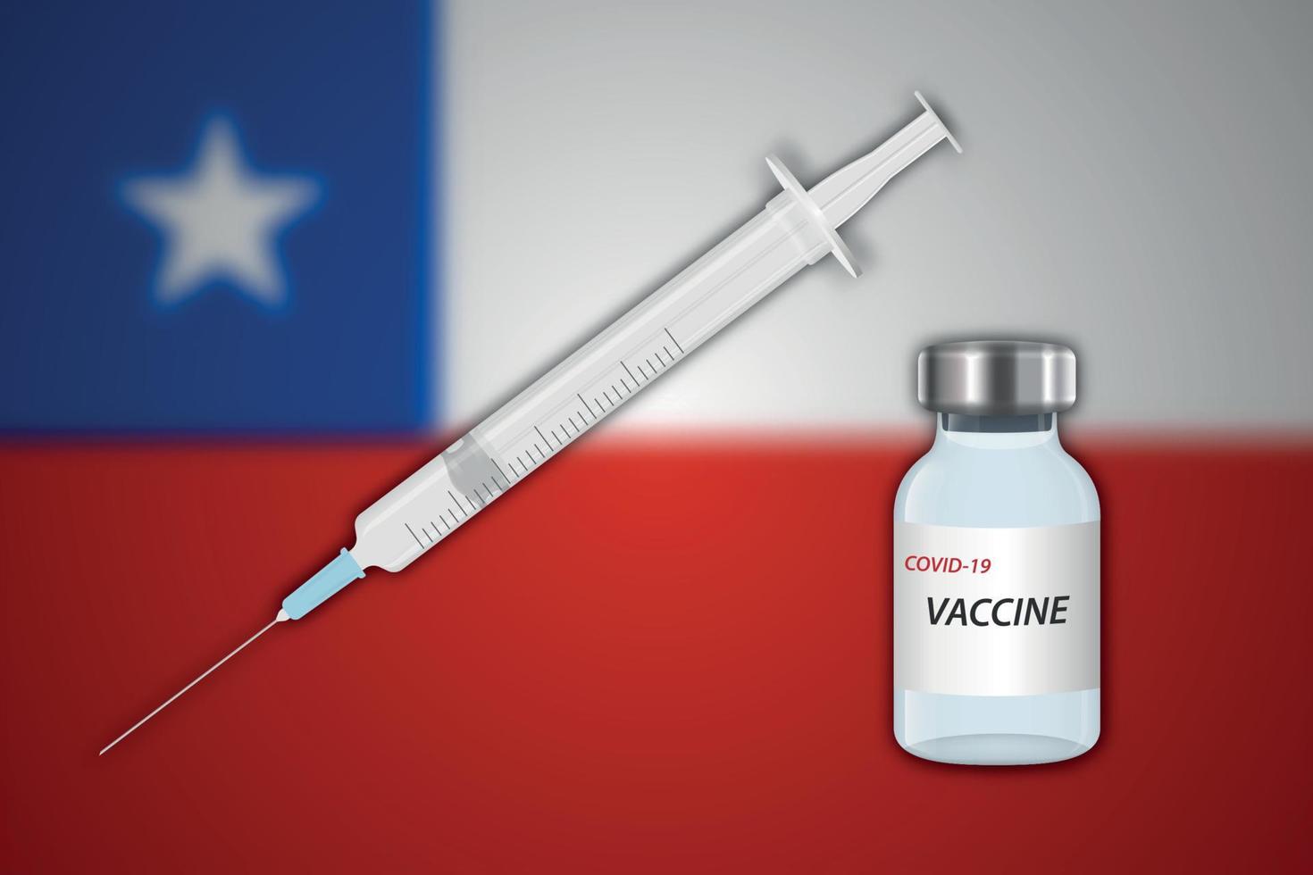 Syringe and vaccine vial on blur background with Chile flag vector