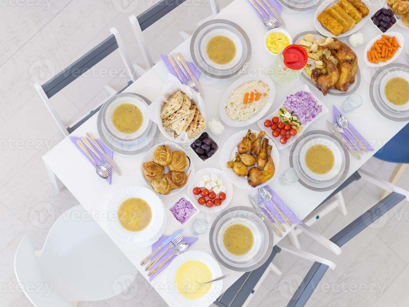 top view of beautiful decorated and served colorful food photo