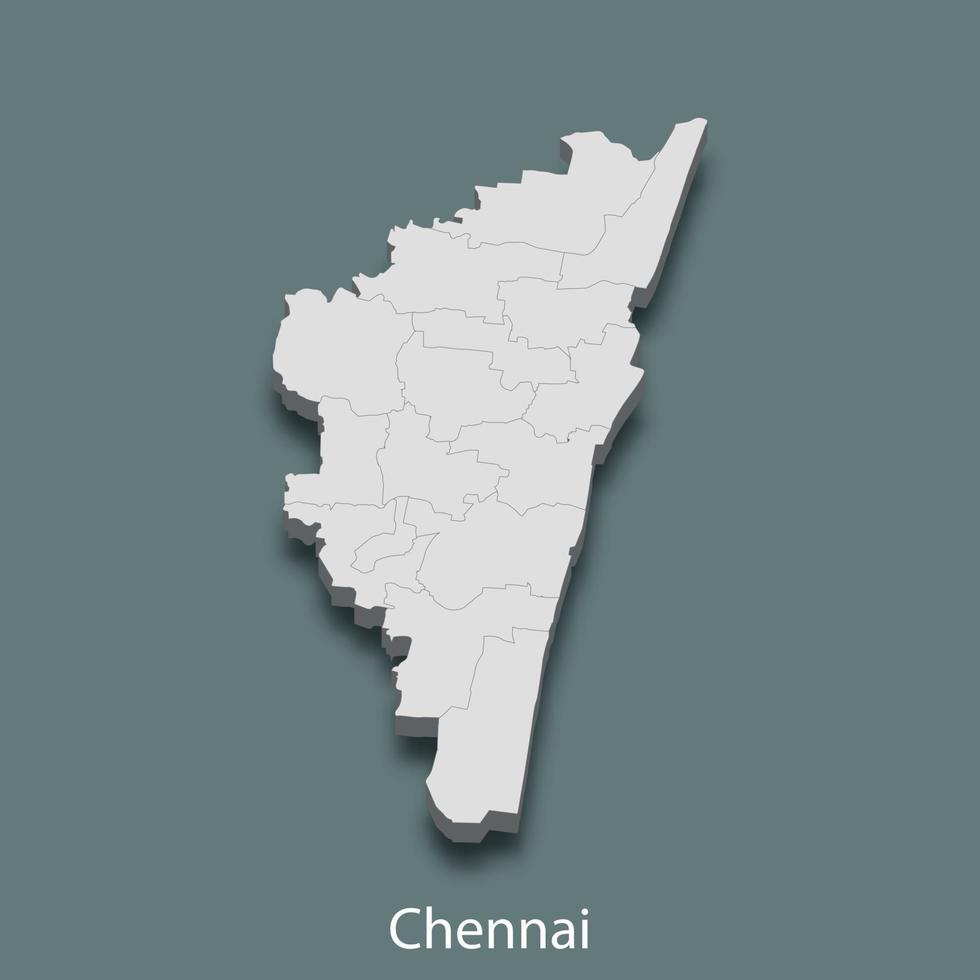 3d isometric map of Chennai is a city of India vector