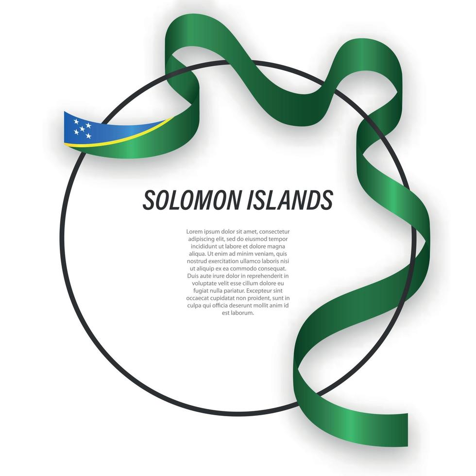 Waving ribbon flag of Solomon Islands on circle frame. Template vector